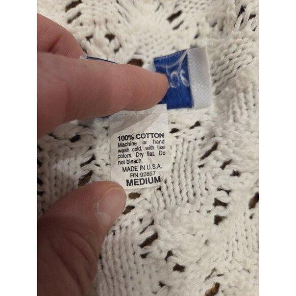 Vintage White Crochet Knit Button Shirt Cotton Forever USA M Cardigan - Picture 7 of 11